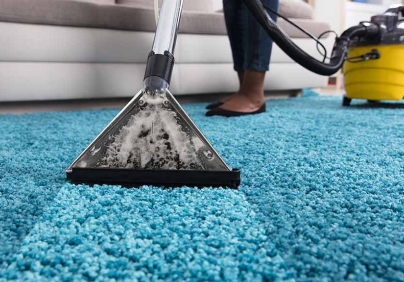 person using an at home carpet cleaner